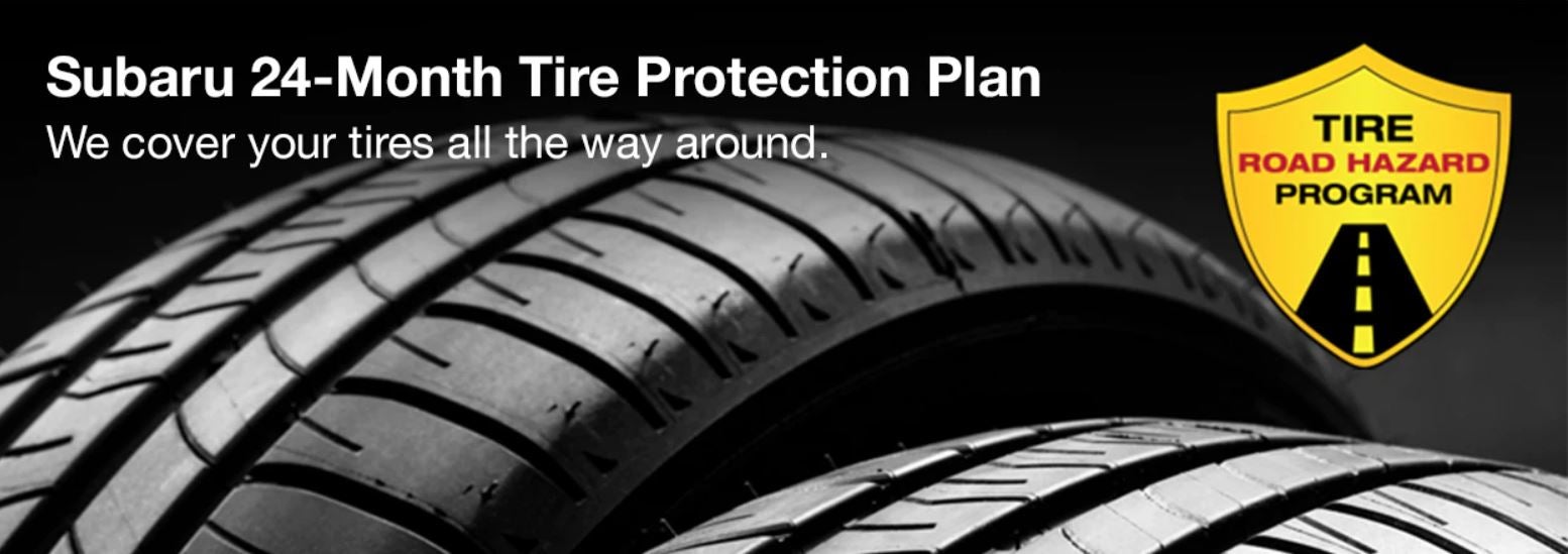 Subaru tire with 24-Month Tire Protection and road hazard program logo. | Goldstein Subaru in Colonie NY