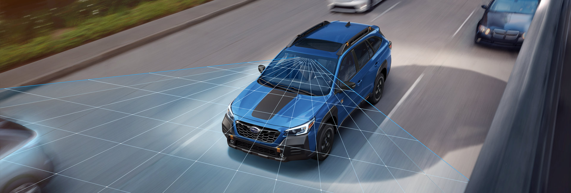 A photo illustration of the EyeSight Driver Assist Technology on the 2023 Outback Wilderness. | Goldstein Subaru in Colonie NY