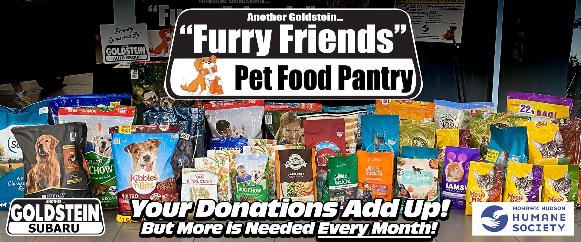 Goldstein Subaru and Mohawk Hudson Humane Society dry pet food donations