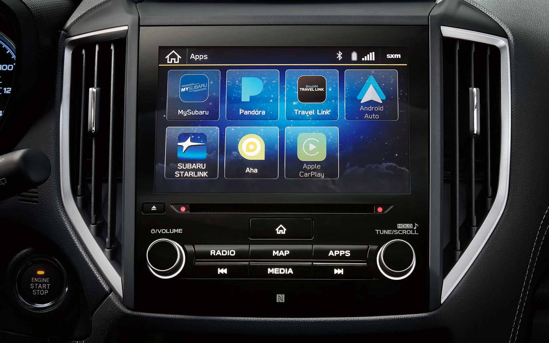 A close-up of the SUBARU STARLINK Multimedia touchscreen on the 2022 Forester. | Goldstein Subaru in Colonie NY