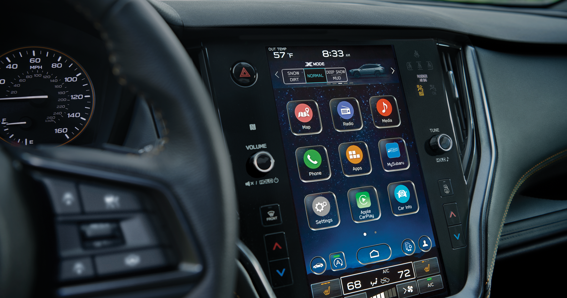 A close-up of the 11.6-inch touchscreen for the STARLINK Multimedia system on the 2023 Outback Wilderness. | Goldstein Subaru in Colonie NY