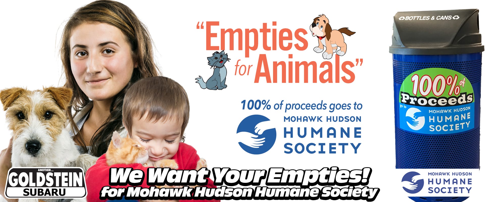 Goldstein Subaru of Albany, NY and Mohawk Hudson Humane Society bottles and cans donations
