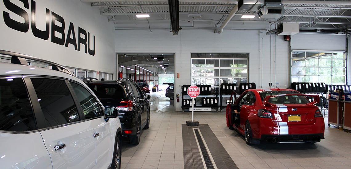photo of Goldstein Subaru Service Department interior drive facing main service area