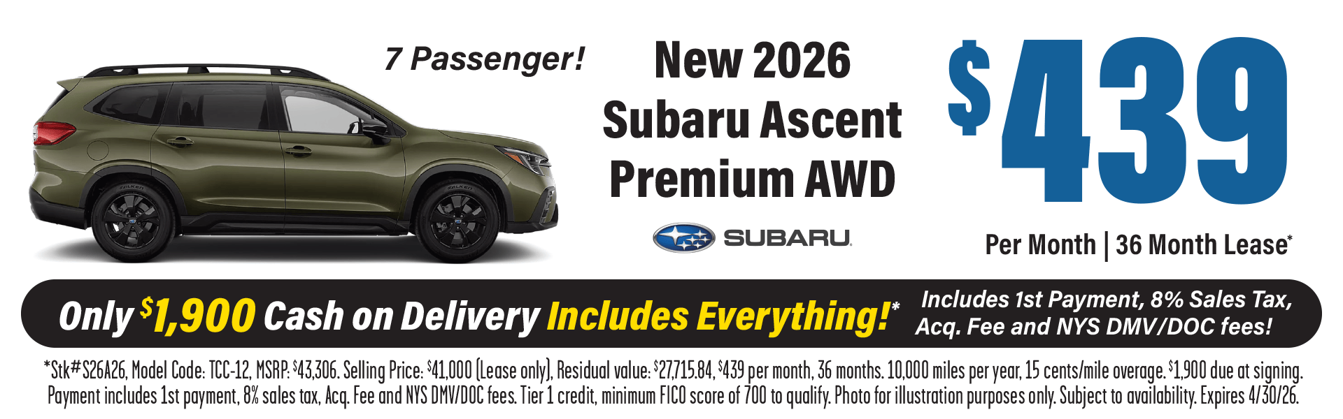 2026 Subaru Ascent Lease