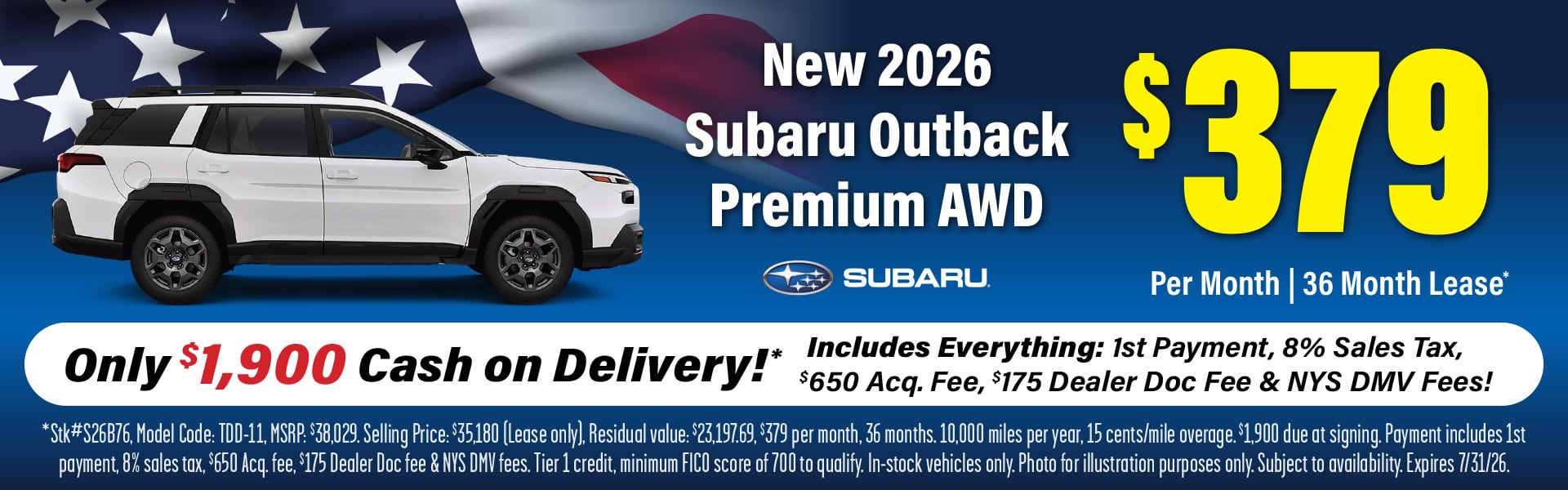 2026 Subaru Outback - $379 Per Month Lease
