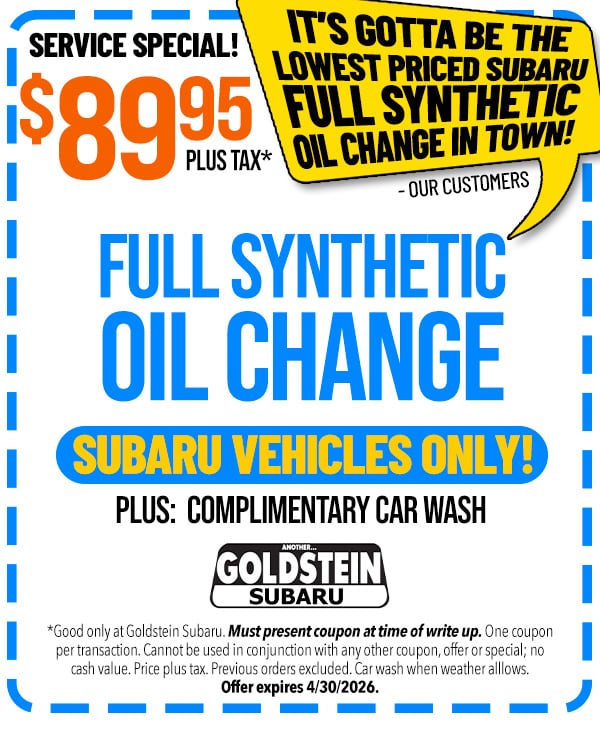 Full Synthetic Oil Change for Your Subaru! $89.95*