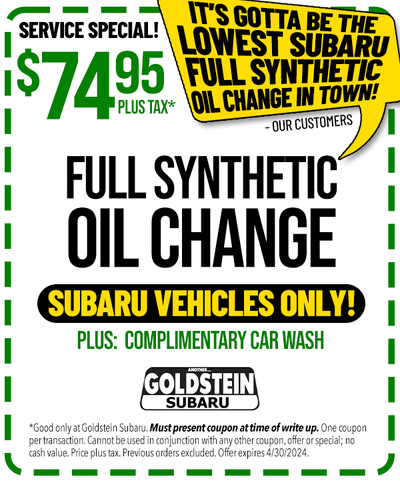 Full Synthetic Oil Change for Your Subaru! $74.95*