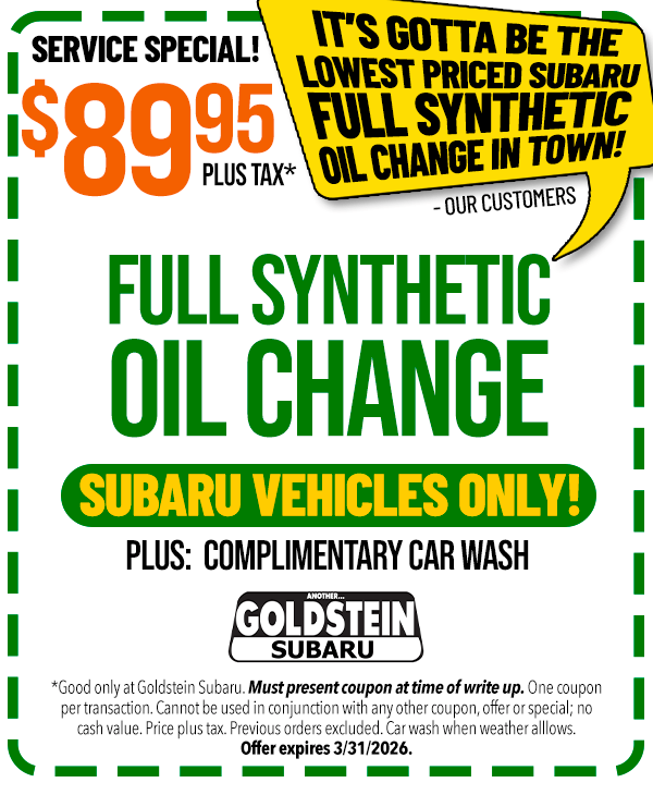 Full Synthetic Oil Change for Your Subaru! $89.95*