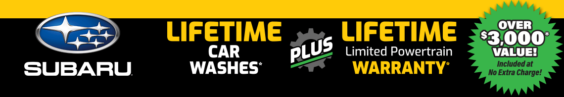Lifetime Car Washes and Lifetime Limited Powertrain Warranty on New Subaru vehicles in stock at Goldstein Subaru in Albany, NY